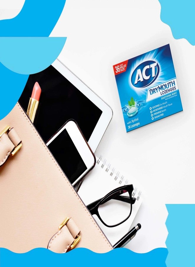 اكت علكة ACT المرطبة للفم الجاف، 20 قطعة، مع إكسيليتول، بنكهة النعناع المهدئة الخالية من السكر، وأقراص ACT المص للفم الجاف مع إكسيليتول، بنكهة النعناع المهدئة، 36 قرصاً مصاً. - Image 5